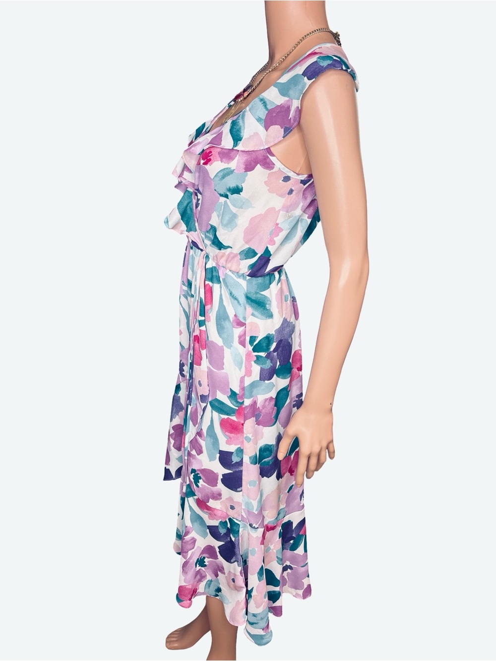 Socialite Pink Teal Floral Wrap Midi Dress Small - Picture 4 of 7